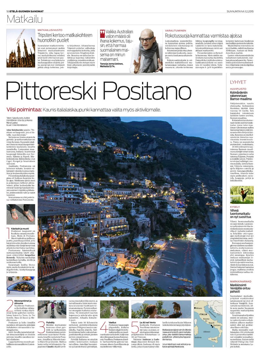 ArsMondo's tweet photo. Newspaper article featuring Positano and ArsMondo (ETELÄ-SUOMEN SANOMAT, February 1, 2015). http://t.co/OZsMeEl2C4