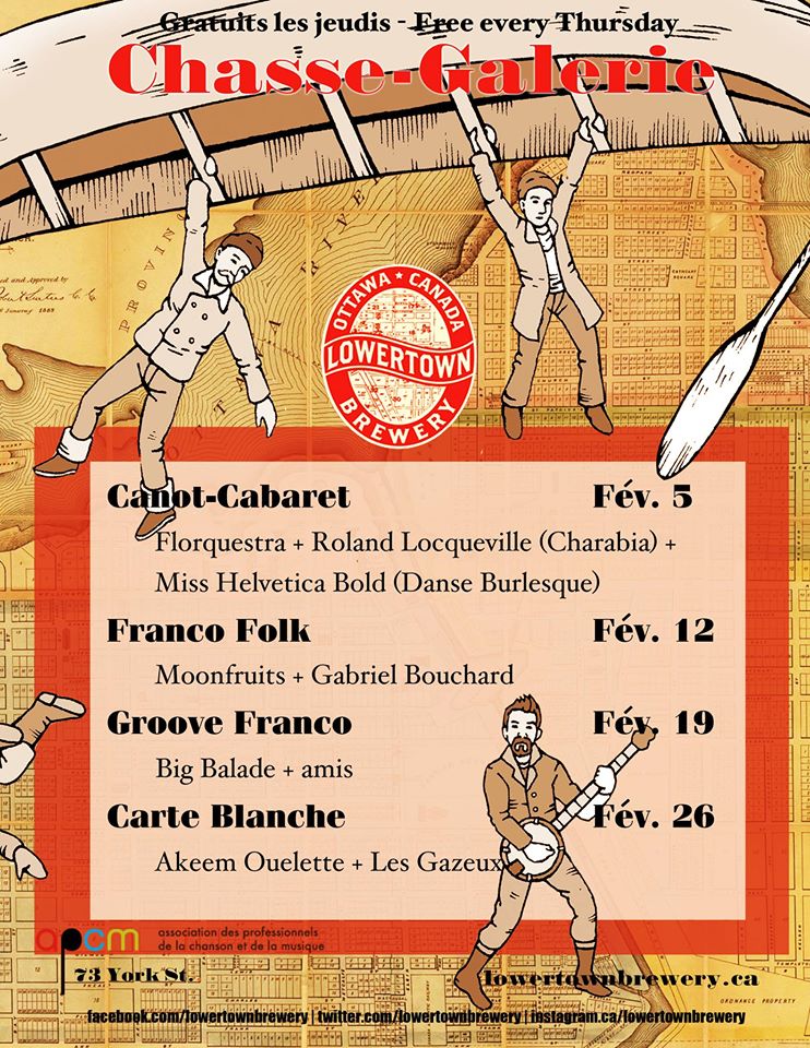 *CHASSE-GALERIE* <a href="/LowertownOttawa/">Lowertown Brewery</a> | Ce jeudi 5 fév: <a href="/Florquestra/">Florquestra Brasil</a>, Roland Locqueville (Charabia) et <a href="/MissHelveticaB/">Helvetica</a>!