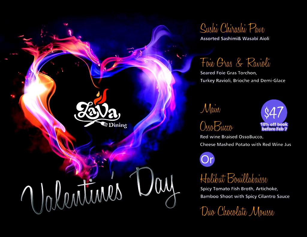 LavaDiningYYC's tweet photo. Only limited spots left on Valentine's Day, enjoy 10% off on this menu when book before Feb 7 #kensingtonyyc #YYCEat http://t.co/H4Tvc7TSLe