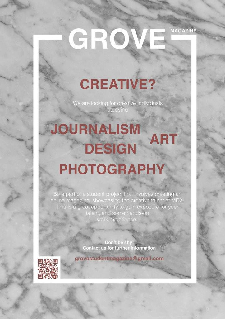 GroveMagazine's tweet photo. We are excited to hear from you! Email us for more details! #mdxuni #grovemdx http://t.co/h50AoESnsE