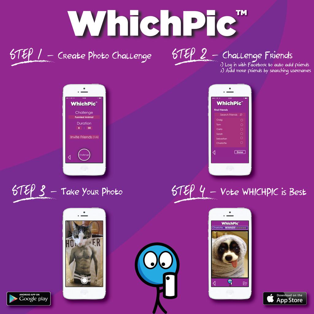 Whichpicapp's tweet image. Please download, review our app on IOS and Android.. The new innovative photo sharing app! #gamedev #photo