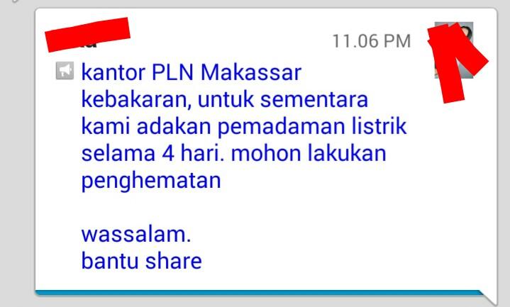 PLN Area Makassar (@pln_makassar) on Twitter photo “@Muh_Ihsan77: BC ini benar atau tidak ? <a href="/PLN_Makassar/">PLN Area Makassar</a> ”tidak benar, mohon jgn dipercaya dan jgn dishare “@Muh_Ihsan77: BC ini benar atau tidak ? <a href="/PLN_Makassar/">PLN Area Makassar</a> ”tidak benar, mohon jgn dipercaya dan jgn dishare