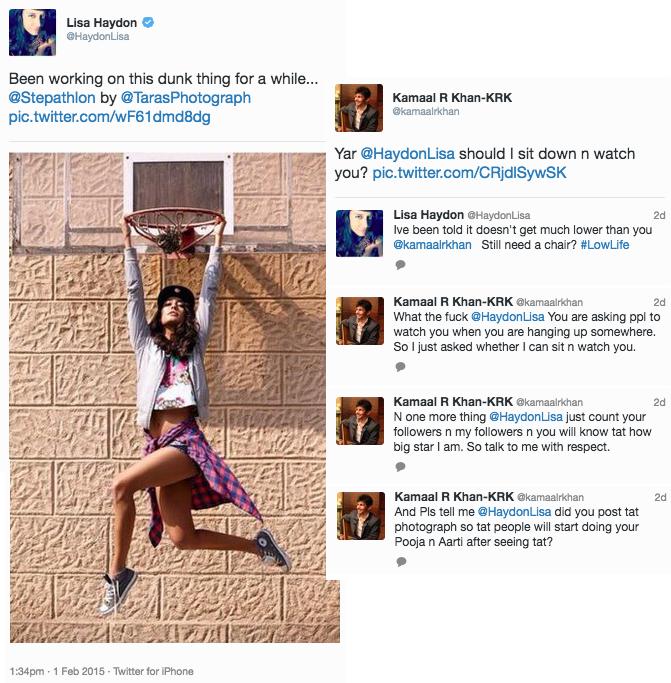 Image result for KRK's tweet about Lisa Haydon