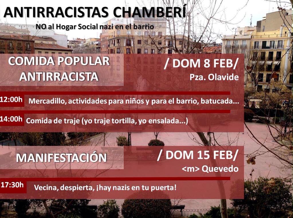 JRValdemoro's tweet photo. [MANIFESTACIÓN ANTIRRACISTA] Domingo 15 de febrero todxs a Chamberí 
¡VECINA DESPIERTA, HAY NAZIS EN TU PUERTA! http://t.co/IgA8JxUoXJ