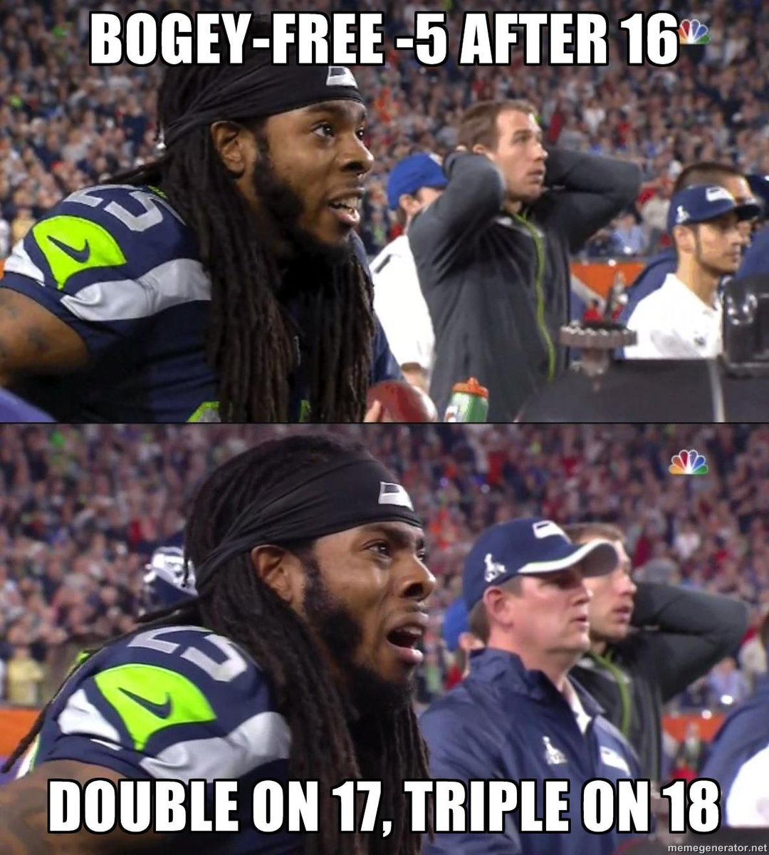 LukeKerrDineen's tweet image. Somebody turned that Richard Sherman Super Bowl moment into a golf meme.