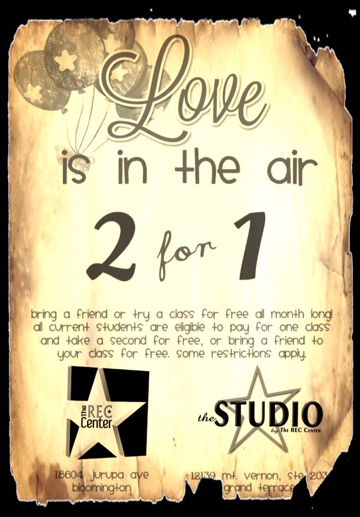 RECCenterStar's tweet image. Love is in the air at The REC Center! Bring a friend, or try a new class. Call for details 951-254-STAR