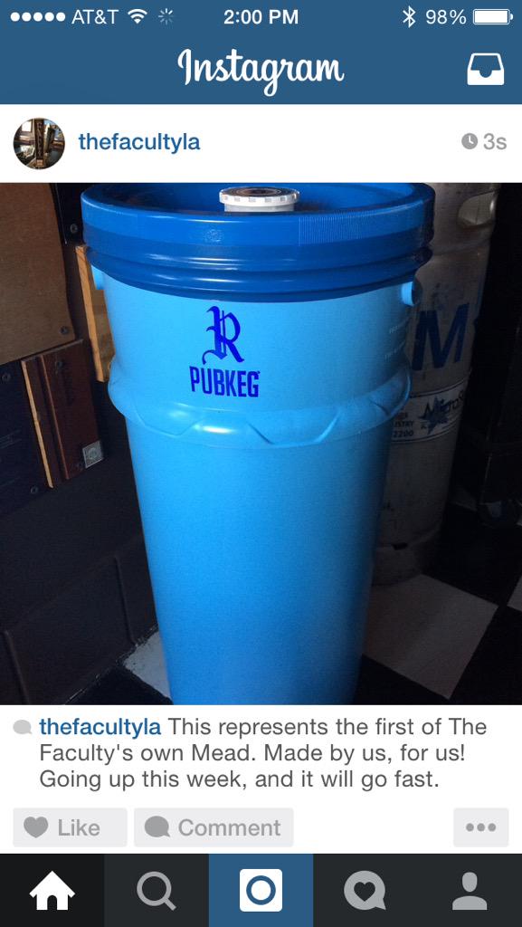 THEFACULTYLA's tweet photo. Our long awaited house made mead is in the keg and going up this week! http://t.co/pw47FvvAU6