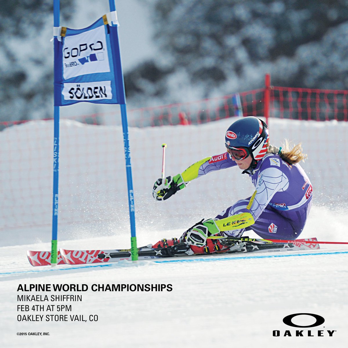 If you're in CO for the Alpine World Champs come meet <a href="/mikaelashiffrin/">Mikaela Shiffrin ⛷️</a> tomorrow at the Vail Oakley Store! #TeamOakley