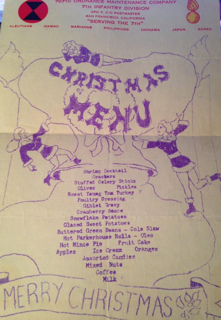 missingmccabe's tweet image. Korean conflict 1952 7th infantry Christmas dinner