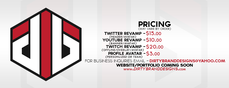 DirtyBrandGFX's tweet photo. Looking for more business, here's our pricing - @ShawnAbner @ABOUTx99NINJAS @Gamer_RTweets http://t.co/8S3qBk6LTU