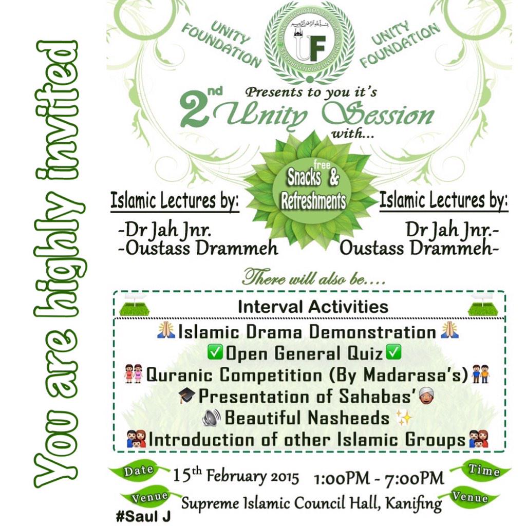 unityfoundatio_'s tweet photo. #UnityFoundation #Islamic 'You are highly invited to our 2nd #UnitySession with several #IslamicActivities http://t.co/FTuf9JnHfq