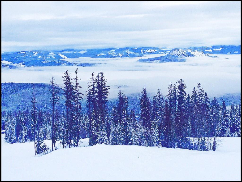 The #skiBC photo of the day by @G_Chelster: 'Picture perfect with @skiadventures up on ol' Aunt Gladys @SilverStarMR'