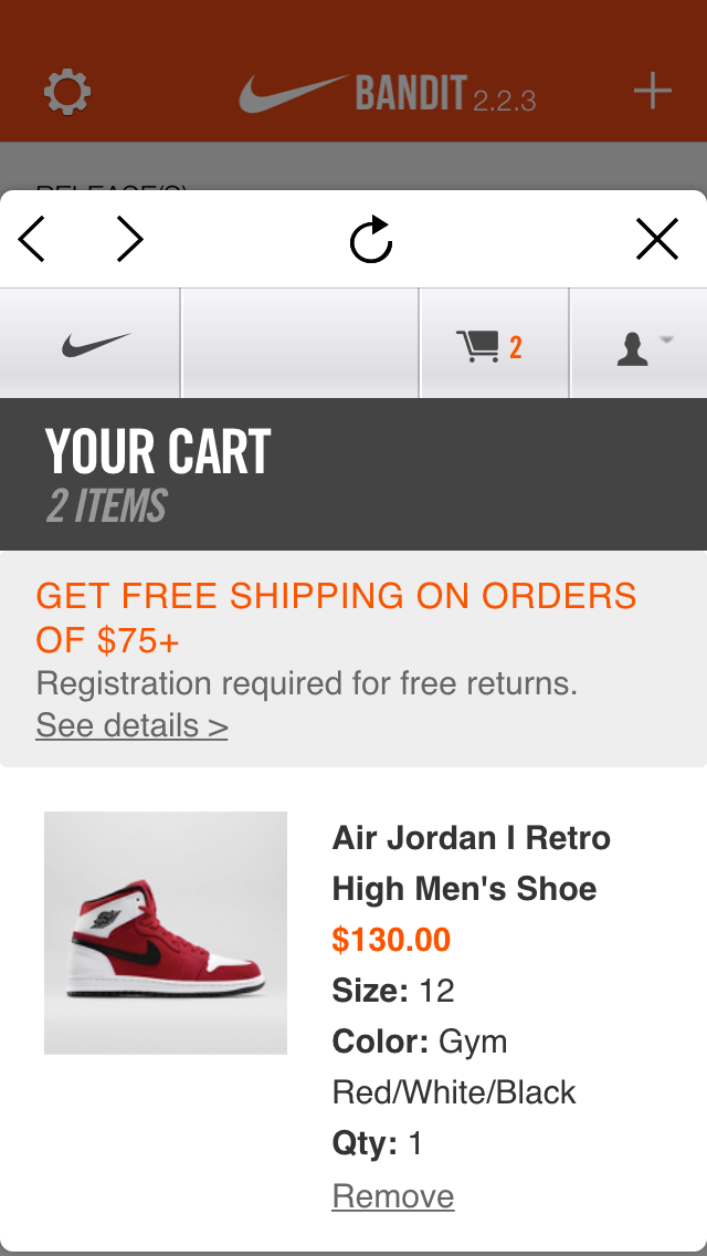 BackSpinBlog's tweet photo. Just added Air Jordan I Retro High Men's Shoe to cart with @thenikebandit bot! RT http://t.co/miiRDsdUES
