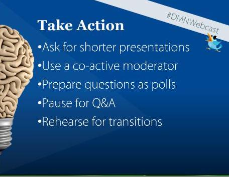 GlennaWiseman's tweet image. Powerful ideas to prep #webinar moderators/ speakers for &quot;immersive&quot; attendee experience @RogerCourville #dmnwebcast