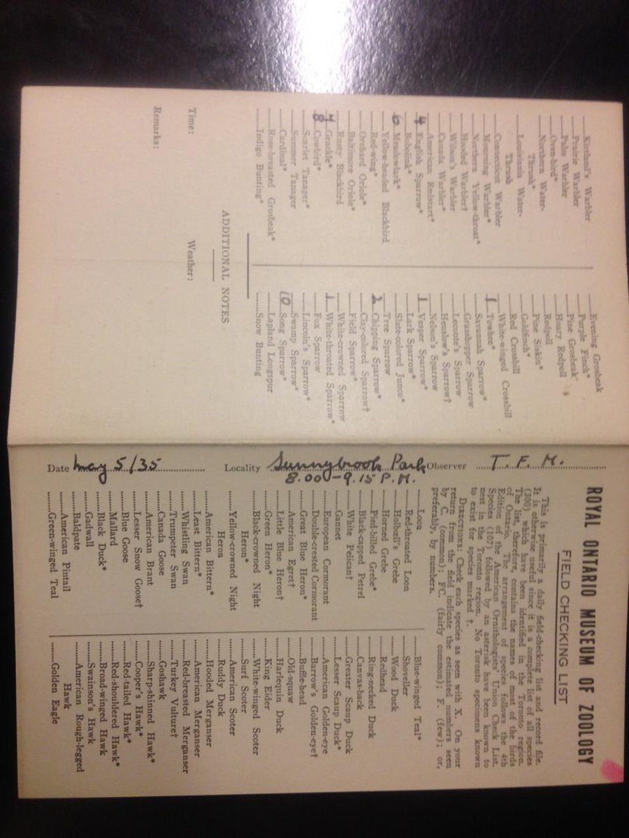 .@rombiodiversity entering bird checklists from 1935 into eBird Canada, sharing yesterday with today. Tech. rocks!