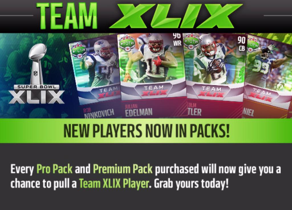 EAMaddenMobile's tweet photo. New Team XLIX items available! #SuperBowlXLIX #UltimateSB http://t.co/njFuGtiEc4