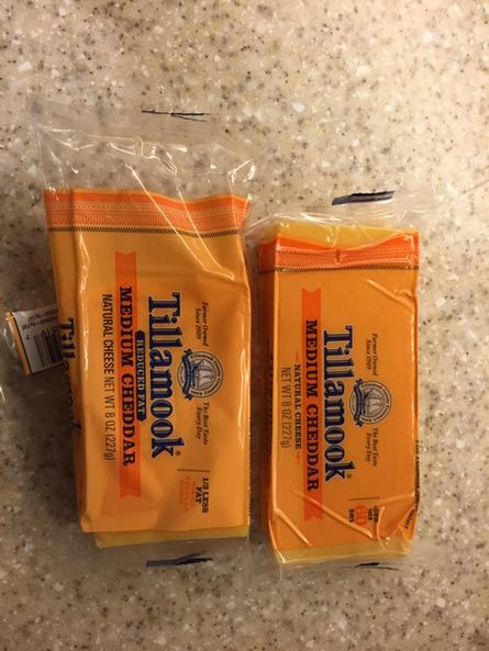 Kellblog's tweet image. Cmon @tillamook -- your packaging for reduced fat cheese is virtually identical to regular #errorprone