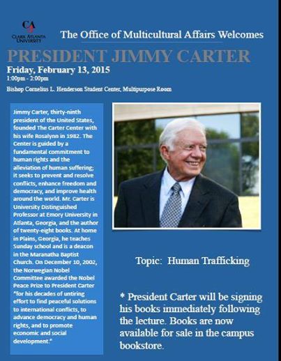 CAU_Alum_Rel's tweet photo. President Jimmy Carter is coming to CAU - Friday, Feb. 13 at 1:00 p.m. - Bishop Cornelius L. Henderson Student Center http://t.co/Xckv9XzJcW