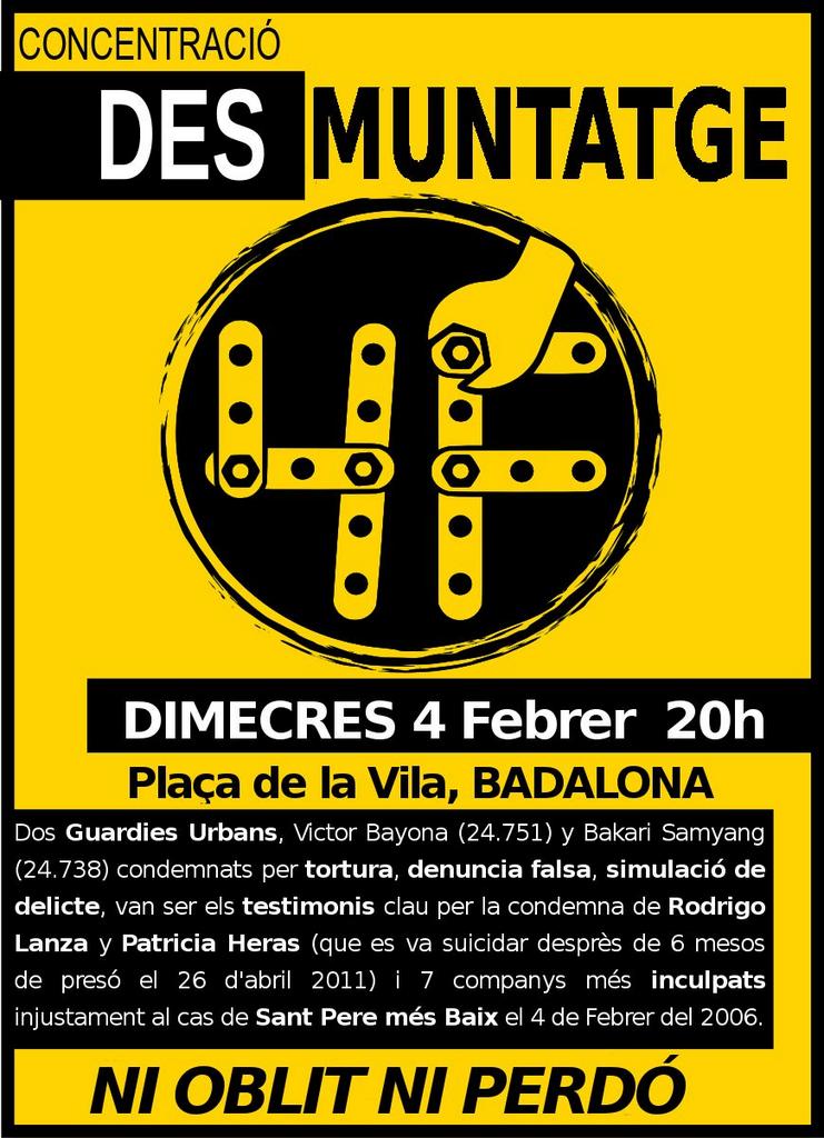 Concentració DesMuntatge 4F demà a les 20h a la Plaça de la Vila d #Badalona <a href="/bibliosocialbdn/">Biblio Social BDN</a> facebook.com/events/1585681…