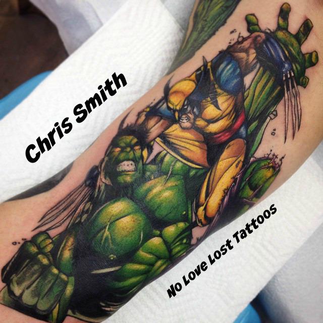 NoLoveLostTatts's tweet photo. Chris Finished up this #Wolverine and #Hulk #Tattoo Today! #OntarioTattoos #Bowmanville #Canada #NIX17 @TrueArtists http://t.co/kkrv9Ru6ji