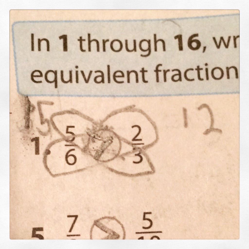 mathycathy's tweet photo. Asked my son how he knows which fraction is larger on his HW.  His answer: the butterfly method. Sad face. #TeachWHY http://t.co/rV6gAUkOxv