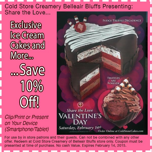 Valentine- Exclusive at Cold Stone Belleair. Enjoy 10% of cakes. Expires 02/14/15. Print/Present. @CSCBellair
