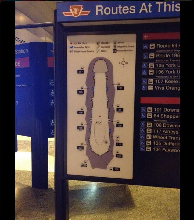 Shannablueyes's tweet photo. You had one job! Make a map! #TTC #Map #DownsviewStation #EpicFail #Toronto #Transit #penis lol only in Toronto http://t.co/OwNVZBUNXe