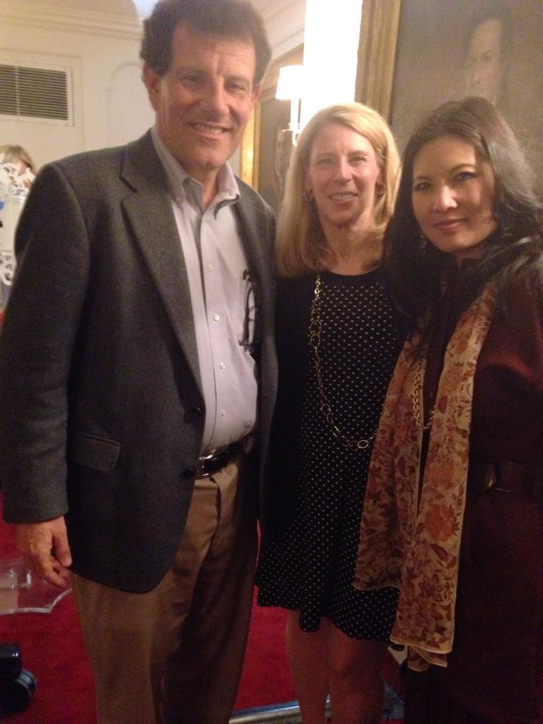 SavetheChildren's tweet photo. Heart &amp; soul of #apathappears @NickKristof &amp; @WuDunn catch up with @carolynsave after an insightful &amp; inspiring panel http://t.co/5ROeQsRRbk