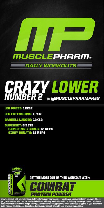 MusclePharm's tweet photo. **New Workout**
#MP Workout of the Day! 
Crazy Lower Body No. 2 by @Musclepharmpres! 
Powered by #Combat http://t.co/8GKumflvah