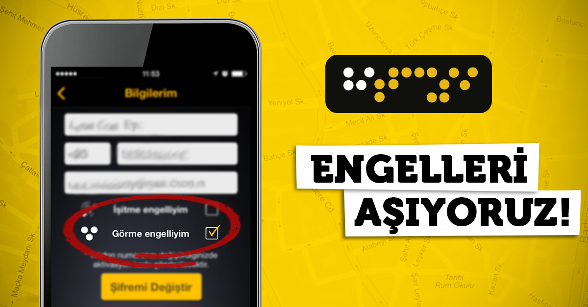bitaksi's tweet photo. Engel tanımıyoruz. Güncellenen sürümümüzde görme engelli kullanıcılarımıza özel yazılım geliştirdik. http://t.co/GHQQIpZIhQ