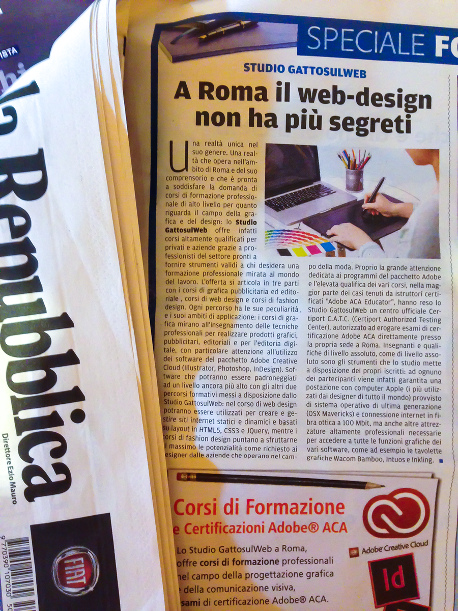 gattosulweb's tweet photo. Siamo su #LaRepubblica #Roma!
#StudioGattosulweb #corsigrafica #corsiwebdesign #corsimoda http://t.co/bj5xujxiQK