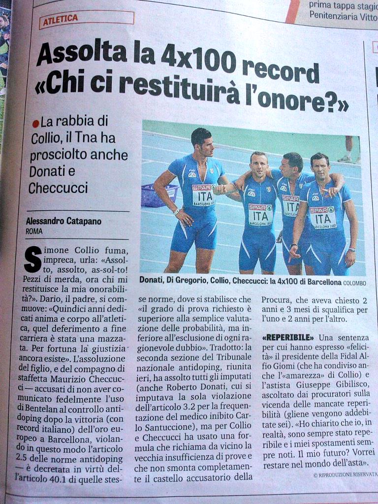 IAMDOPINGFREE's tweet photo. Assolta la 4x100 record #Atletica #Barcelona .Il Tna ha assolto @simonecollio #Checcucci #Donati #giustizia #nodoping http://t.co/NfyXAZAscx