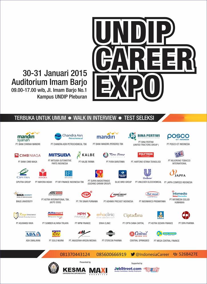UNDIP CAREER EXPO 30-31 Januari 2015 Gd Auditorium Imam Barjo. INFO:081370443124&amp;PIN BB:526B427E <a href="/UniversidadUnes/">UNES</a>