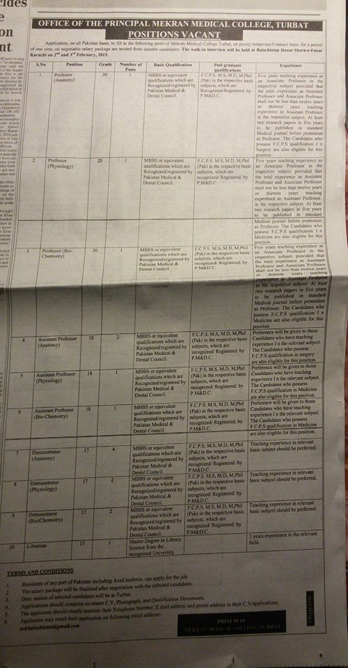 PanjgurCollege's tweet photo. Vacant positions in Mekran Medical College.. http://t.co/elMhMNcsx6