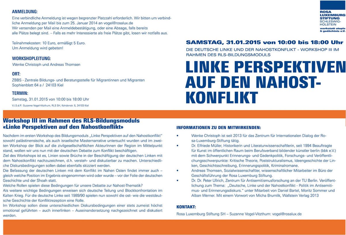 Jetzt ANMELDEN. Workshop «Linke Perspektiven auf den Nahostkonflikt»  sh.rosalux.de/event/52357/li…