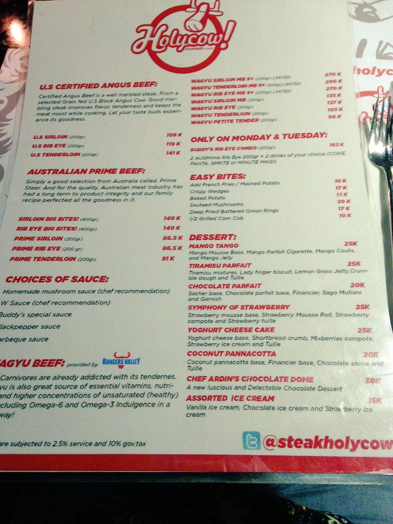 TaraFulwood's tweet photo. Holycow in Jogjakarta! Good to see #AustBeef labelled on the menu. Not a bad price either. @NTCattlemen http://t.co/cCJEdF3FQS