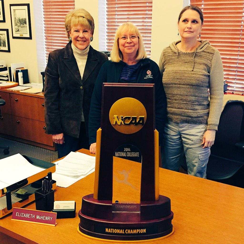 kdamp's tweet photo. PrOUd of our championship @OUArtsSciences front office team. #StaffRock. Watch #1 @OU_WGymnastics at 6:45 tonight. http://t.co/ffvRjB3r8Z