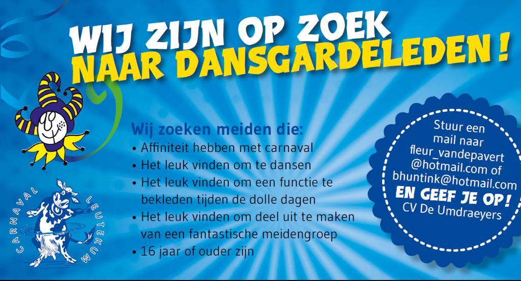Carnaval in Leutekum én dansen het mooiste wat er is? Dan zoeken wij jou!! #Leutekum #carnaval #umdraeyers