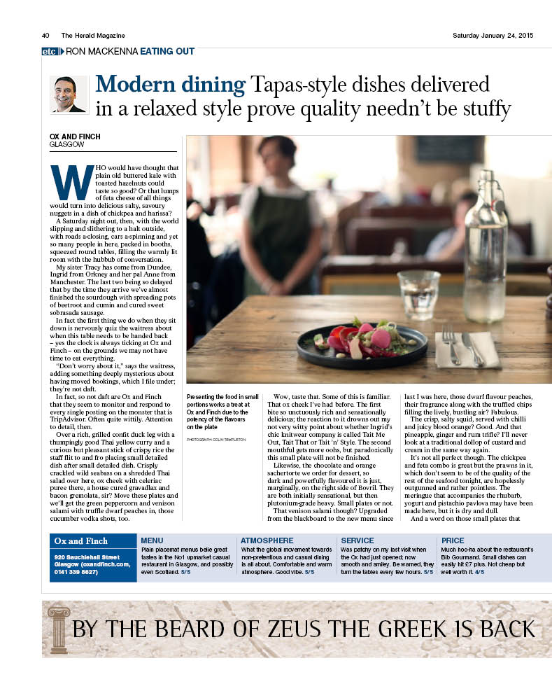 In Mag tmrrw: He's been before but he couldn't resist returning. Our critic Ron Mackenna revisits <a href="/OxAndFinch/">OxAndFinch</a>