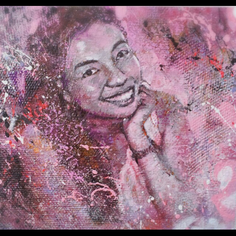 MISSION ACCOMPLISED #ComissionPortrait #MixedMedia #PinkPortrait #texture #WeddingGift #Edinburgh #HoeyynArtsGallery