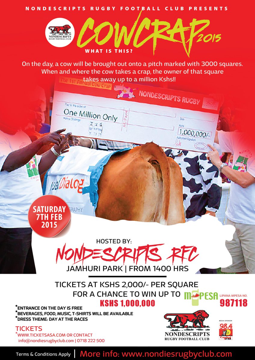 CapitalFMKenya's tweet photo. Buy your #Cowcrap 2015 ticket on http://t.co/1w4i346buR or call 0718222500
you stand to win ksh 1 million http://t.co/azEIBOm16t