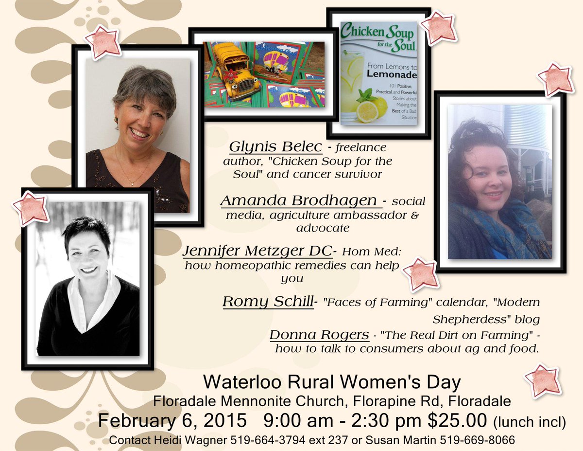 @NorthWaterloo #WaterlooRuralWomen Come & hear some awesome speakers Feb 6 in Floradale #realdirt @FarmFoodCare