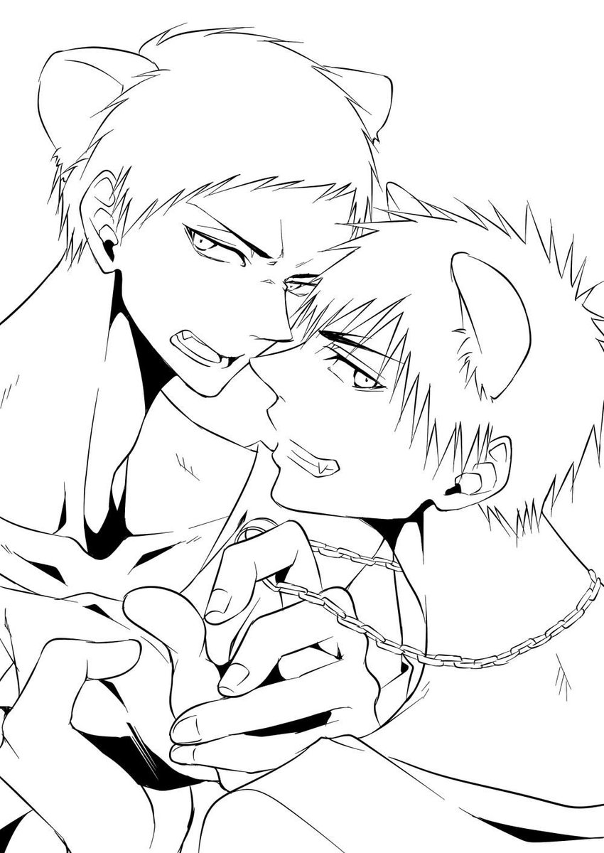 今回も線画のみで、時間オーバーしてしまった…スイマセン(((ノ▽;)))
肉食系獣男子。描いてから耳が4個あることに気付きました←
#光コンビ深夜の真剣創作60分一本勝負