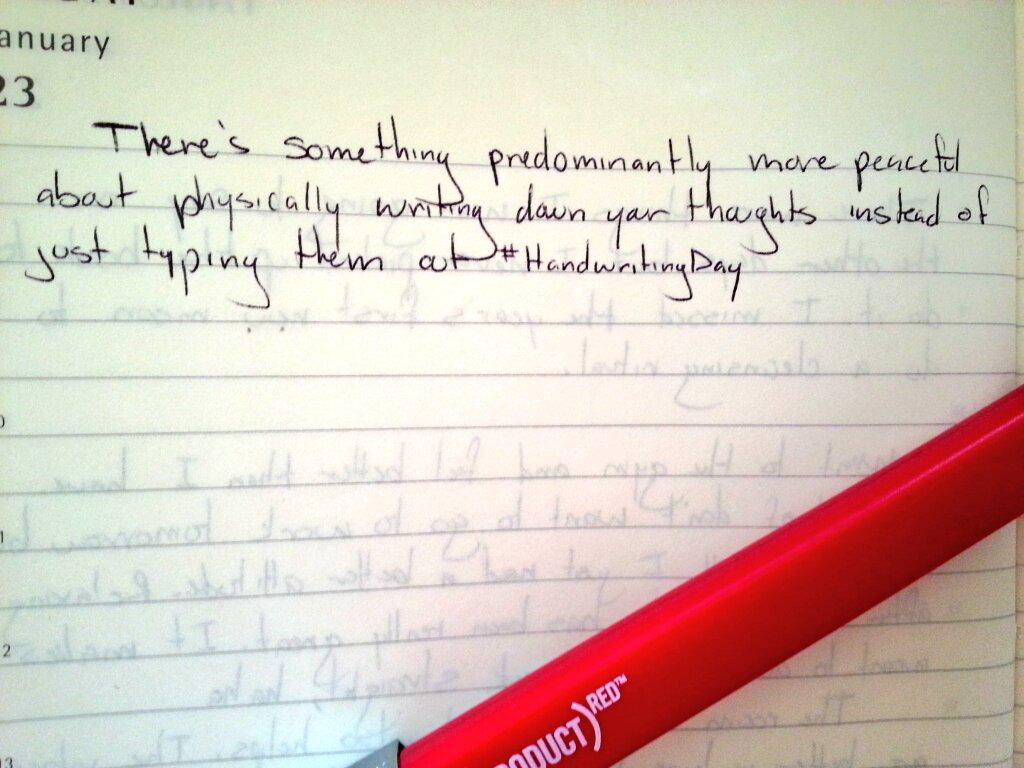 moleskine's tweet photo. Loving the #oneREDday pen! @red RT @ClassicJules: My beginning words in my Moleskine this morning #HandwritingDay http://t.co/xNSGCQgH91
