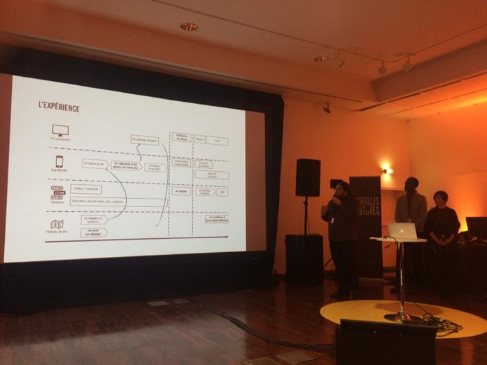 StorycodeFR's tweet photo. Le groupe @Hackatix présente l'expérience Sesterce, un jeu de plateau / application mobile. #storyhackfipa http://t.co/lunQjEPEGN