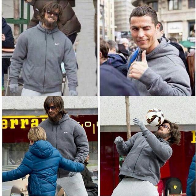 assass551's tweet photo. رونا��دو متنكر مع الطفل في شوارع مدريد #هلا_مدريد#ريال_مدريد http://t.co/OESLN7kR5l