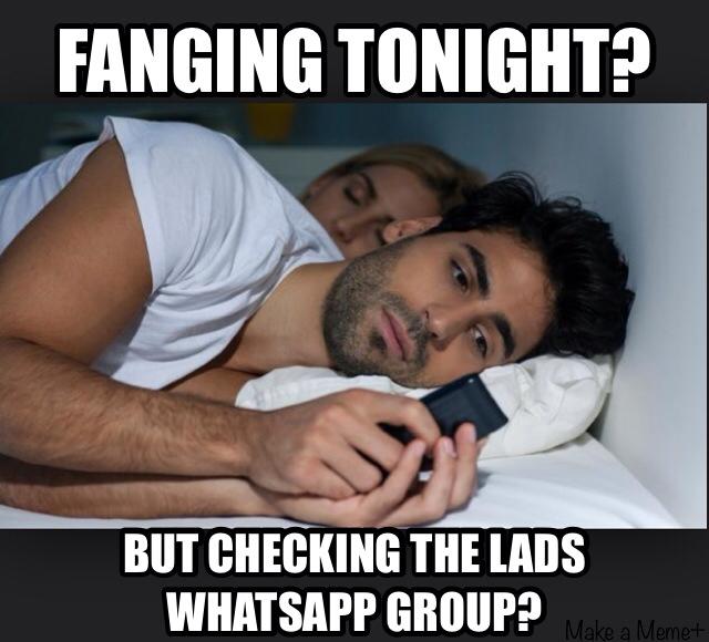 FannyHanger's tweet photo. All the lads out on the piss and your in bed checking the whatsapp incase you miss out on anything? #prayforthefanger http://t.co/yoNhOVo83j