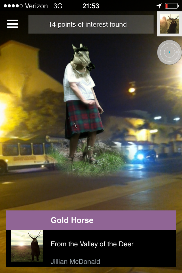 valleyofthedeer's tweet photo. Gold Horse, via augmented reality, near @MCASantaBarbara http://t.co/bjtvNk2vnP