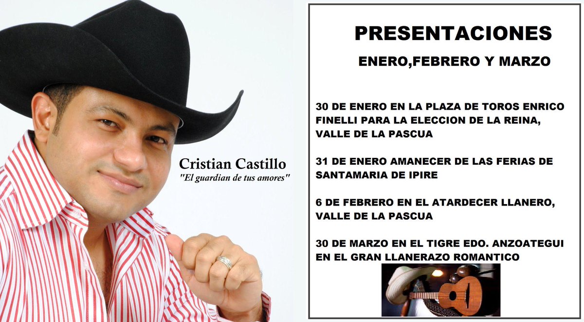 centinelasoy's tweet photo. Presentaciones del cantante cristian castillo  los esperamos mi gente parrandera de Venezuela ... http://t.co/KpjEdRu8zH