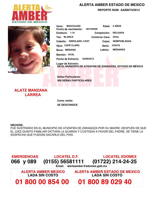 elizamarmar's tweet photo. @SomosColonos #AlertaAmber ALATZ MANZANA LARREA #Sustraído 3/9/13 #AtizapánDeZaragoza ¿Lo has visto? RT http://t.co/IAJBYeEsHY